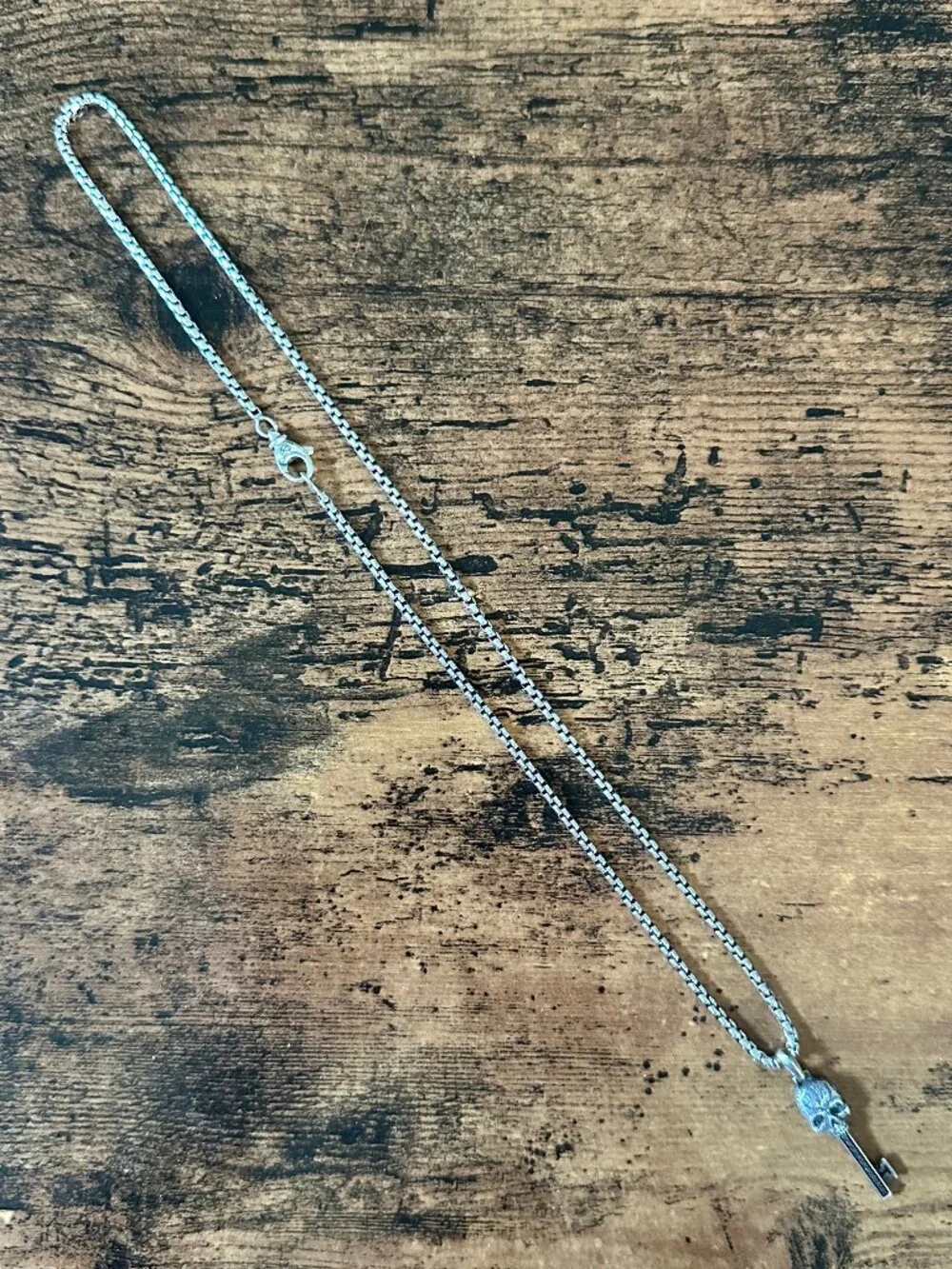 David Yurman Skull Key Pendant w/ Black Diamonds & DY Box Chain Necklace - 20